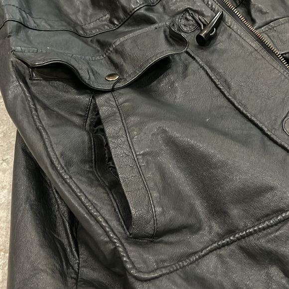 Teco men’s black Leather Jacket size XL biker 90s trench coat - Picture 13 of 16